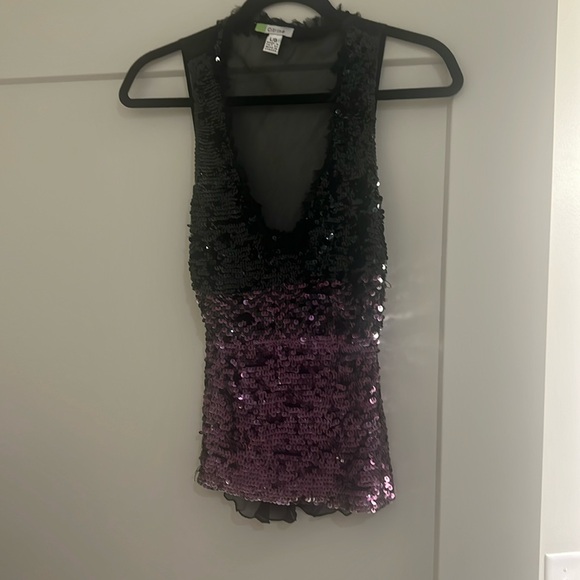 Citrine Tops - Citrine black and purple sequin silk top